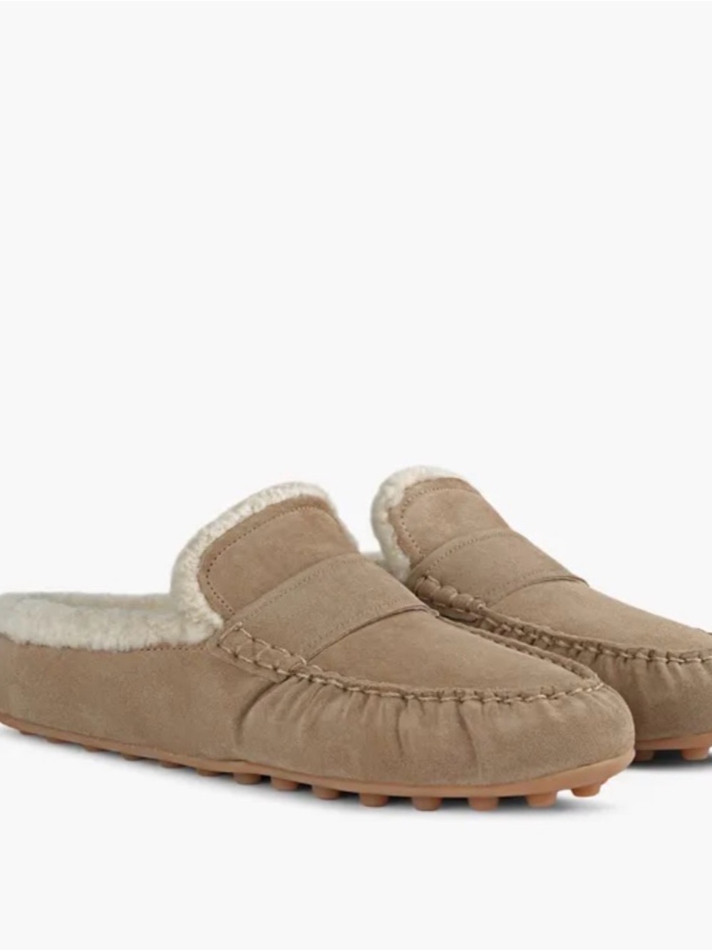 Vince Womens Chestnut Suede Shearling Slip-On Loafers